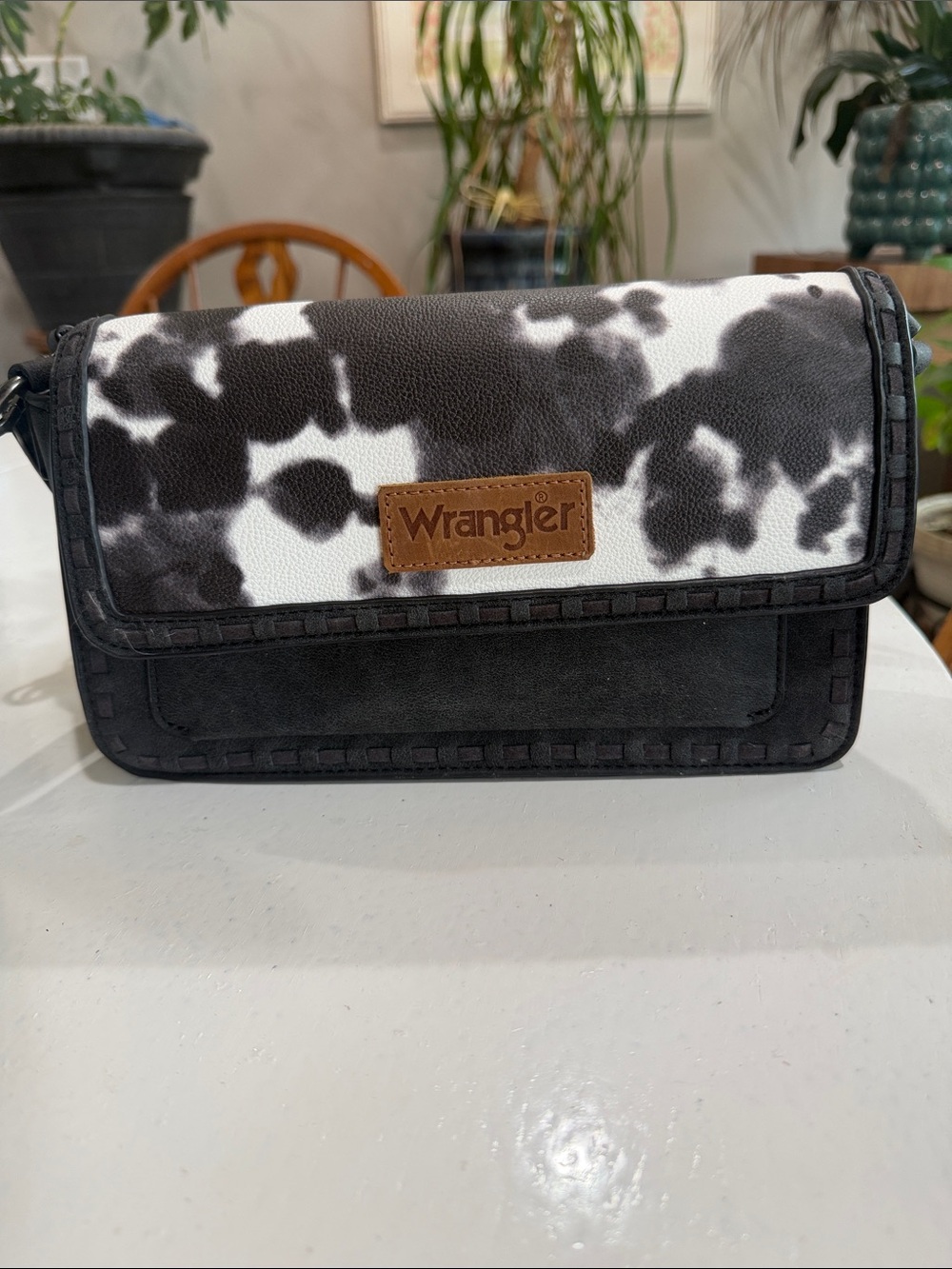 Wrangler Black & White Cowhide Accent Crossbody Bag